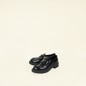 Prada Black Brushed Triangle Logo Loafer 38