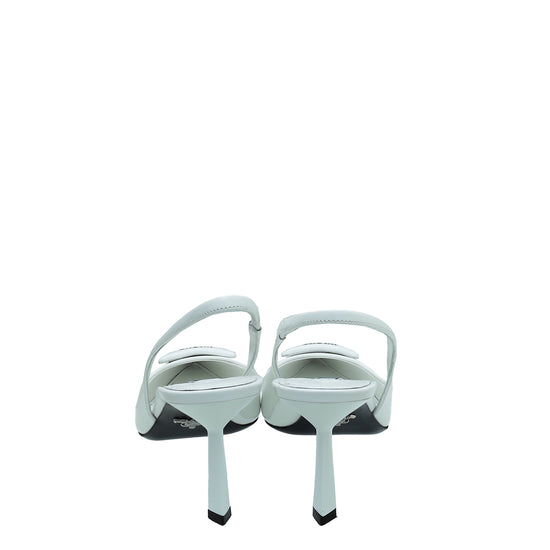Prada White Logo Brushed Slingback Pump 38
