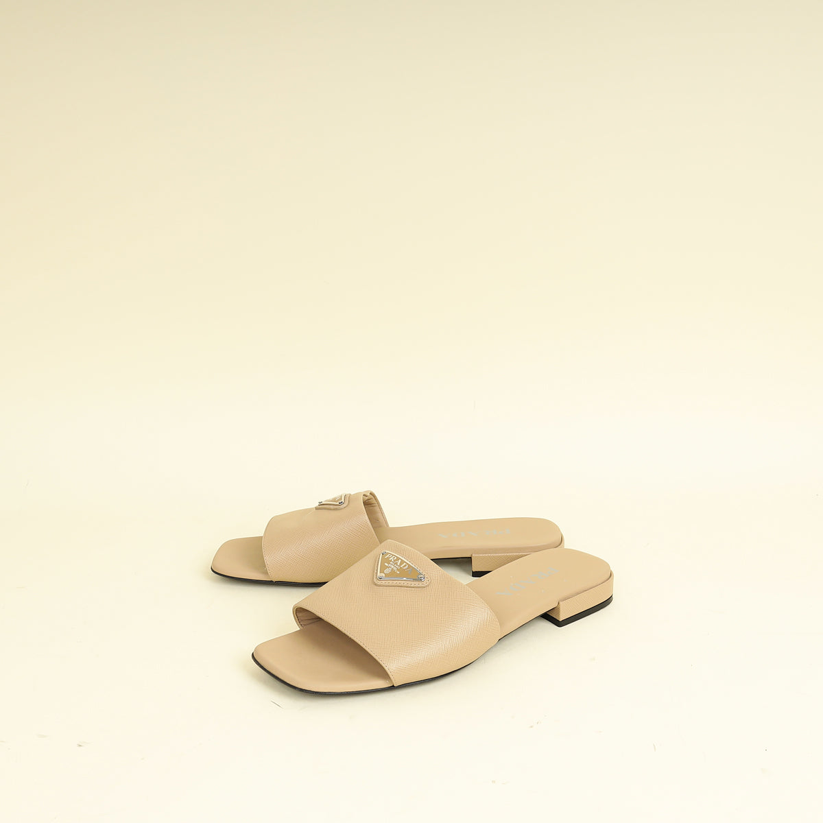 Prada Beige Logo Slide Flat Sandal 38