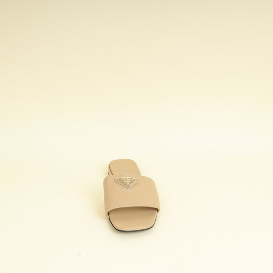 Prada Beige Logo Slide Flat Sandal 38