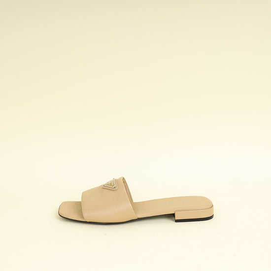 Prada Beige Logo Slide Flat Sandal 38