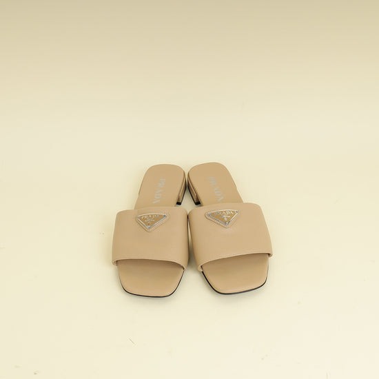 Prada Beige Logo Slide Flat Sandal 38