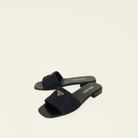Prada Black Triangle Logo Slide Sandal 38