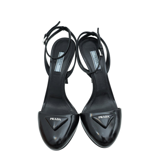 Load image into Gallery viewer, Prada Black Logo Round Toe Slingback Pump 38
