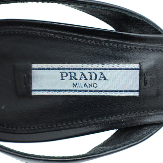 Load image into Gallery viewer, Prada Black Logo Round Toe Slingback Pump 38

