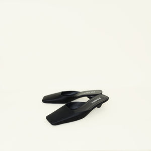 Prada Black Square Toe Triangle Heeled Mules 39.5