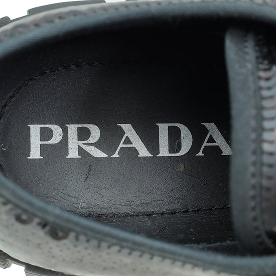 Prada Black Logo Sequins Double Wheel Platform Sneakers 39