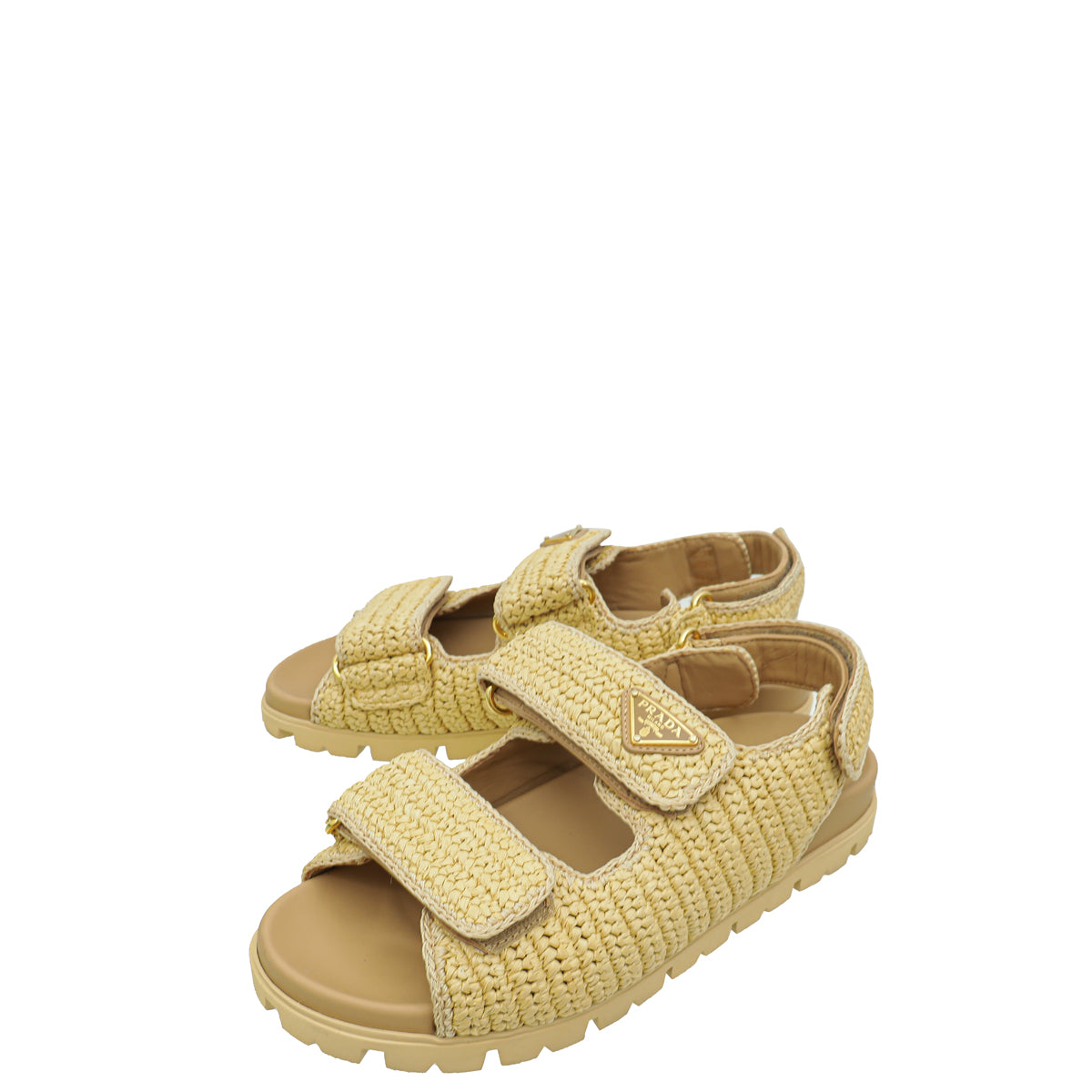 Prada Beige Logo Crochet Raffia Sandals 39