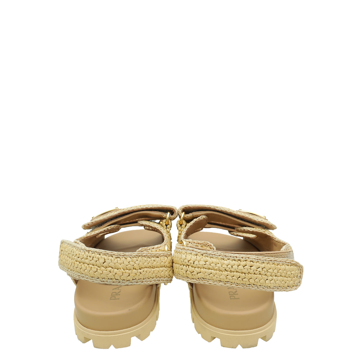 Prada Beige Logo Crochet Raffia Sandals 39