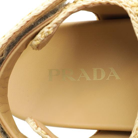 Prada Beige Logo Crochet Raffia Sandals 39