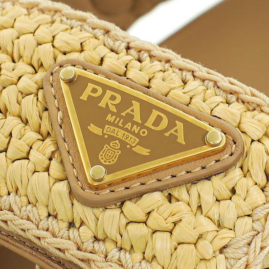 Prada Beige Logo Crochet Raffia Sandals 39