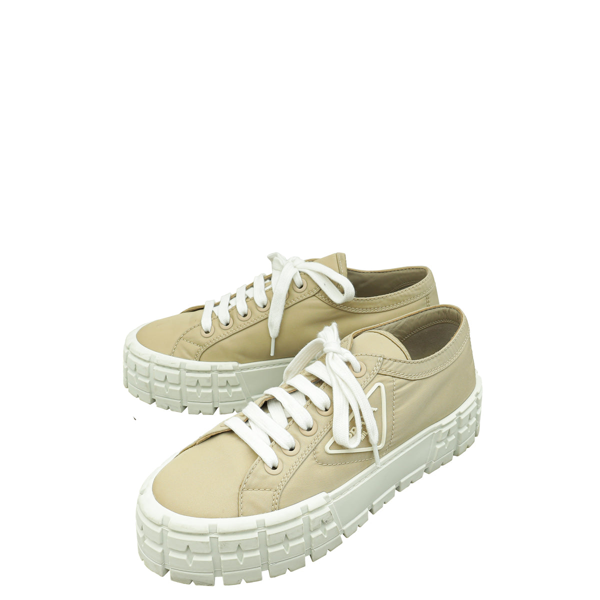 Prada Dessert Beige Re-Nylon Double Wheel Gabardine Sneakers 40-Prada-THE CLOSET