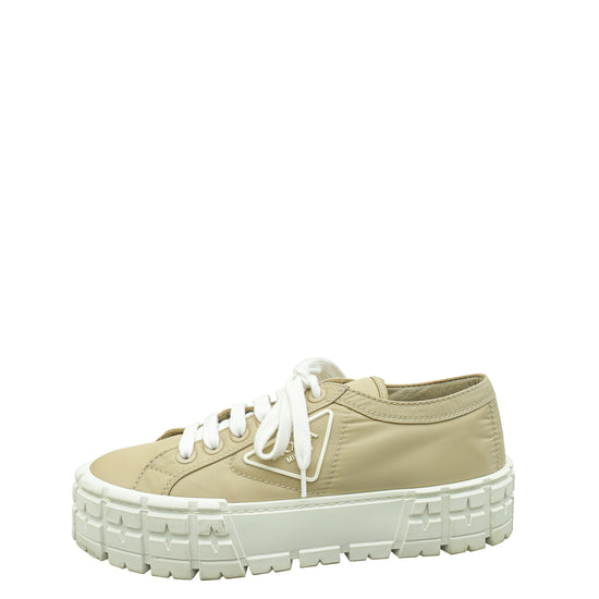 Prada Dessert Beige Re-Nylon Double Wheel Gabardine Sneakers 40