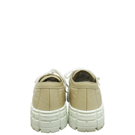 Prada Dessert Beige Re-Nylon Double Wheel Gabardine Sneakers 40