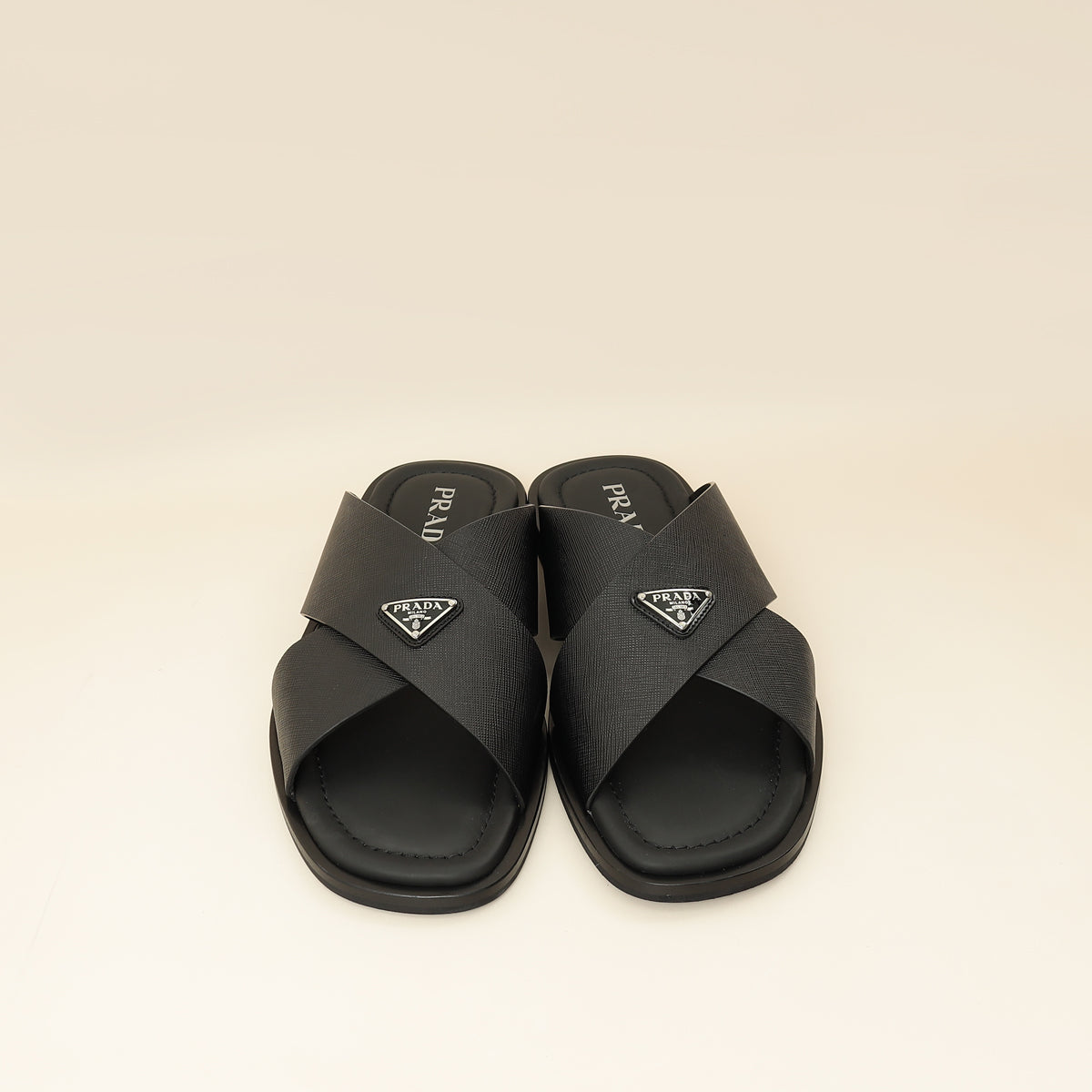 Prada Black Logo Crisscross Slides Men's Sandal 9.5-Prada-THE CLOSET