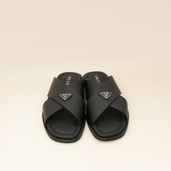 Prada Black Logo Crisscross Slides Men's Sandal 9.5-Prada-THE CLOSET
