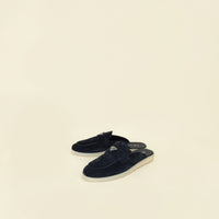 Prada Indigo Blue Logo Suede Mules 9.5