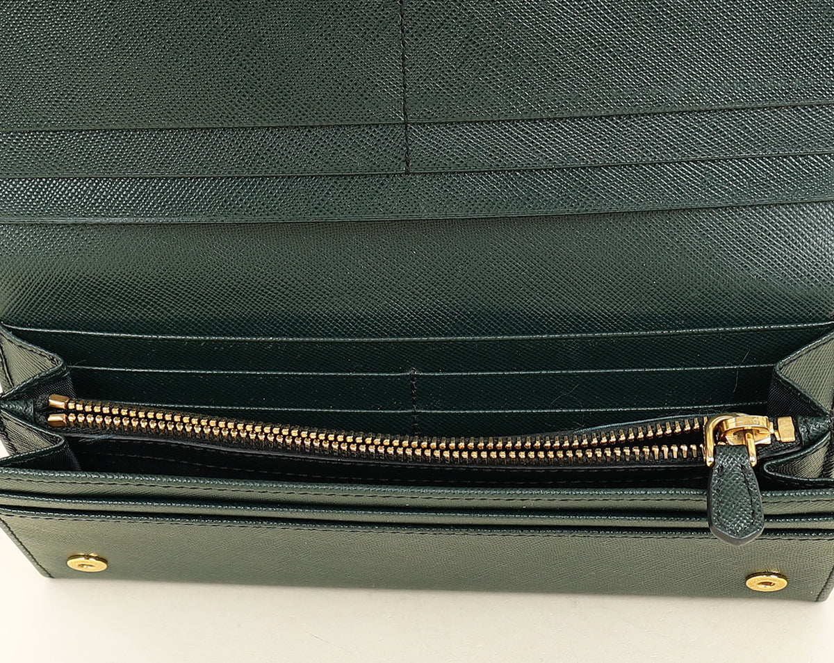 Prada Dark Green Lux Long Continental Wallet-Prada-THE CLOSET