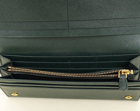 Prada Dark Green Lux Long Continental Wallet-Prada-THE CLOSET