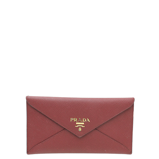 Prada Burgundy Logo Envelope Slim Wallet