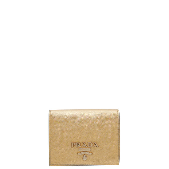 Prada Metallic Pink Bronze Shine Monochrome Small Wallet