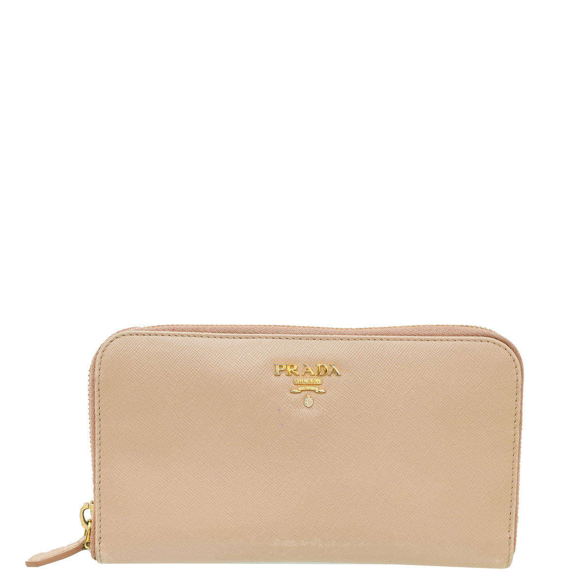 Prada Beige Logo Lux Zip Around Wallet-Prada-THE CLOSET