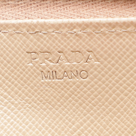 Prada Beige Logo Lux Zip Around Wallet