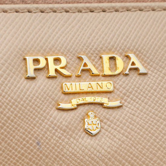 Prada Beige Logo Lux Zip Around Wallet