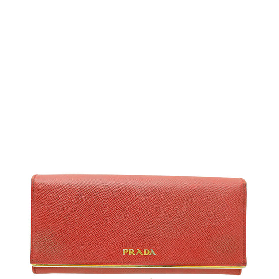 Prada Red Lux Metal Continental Long Wallet
