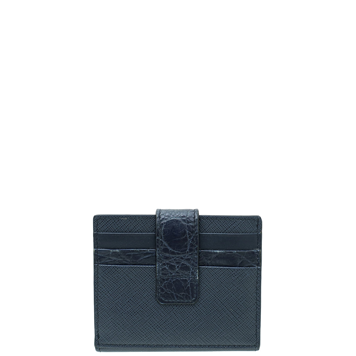 Prada Navy Blue Crocodile Bi-Fold Card Case Wallet-Prada-THE CLOSET