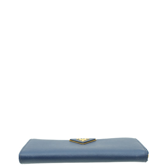 Prada Blue Lux Long Zip Wallet