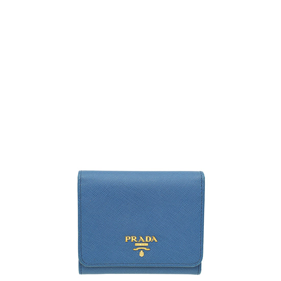 Prada Azzurro Metal Trifold Compact Wallet