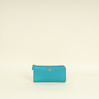 Prada Turquoise Vitello Daino Half Zip Wallet