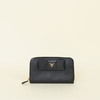 Prada Black Bow Zip Around Wallet