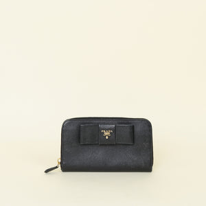 Prada Black Bow Zip Around Wallet