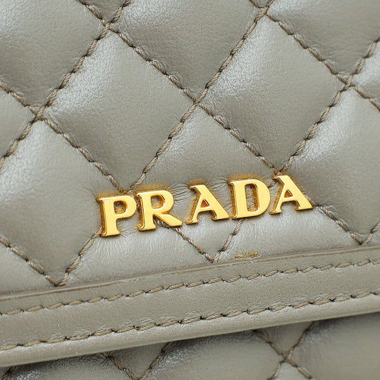 Prada Grey Soft Quilted Wallet on Chain