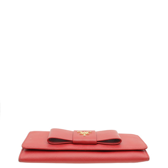 Prada Red Lux Bow Continental Wallet