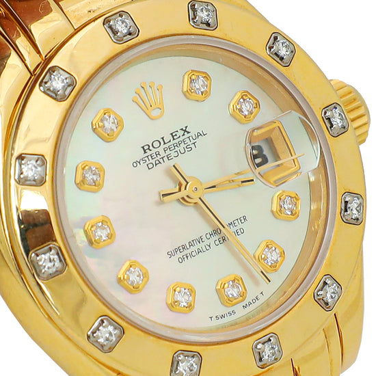 Rolex 18K Yellow Gold Diamond MOP Lady-Datejust Pearlmaster 29mm Watch