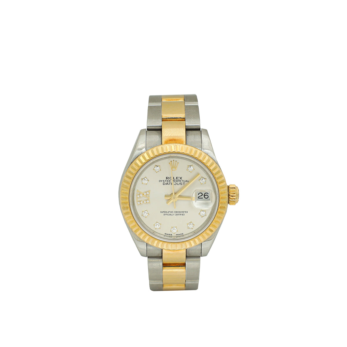 Rolex 18K Yellow Gold Stainless Steel Datejust Diamond Dial 28mm Watch-Rolex-THE CLOSET