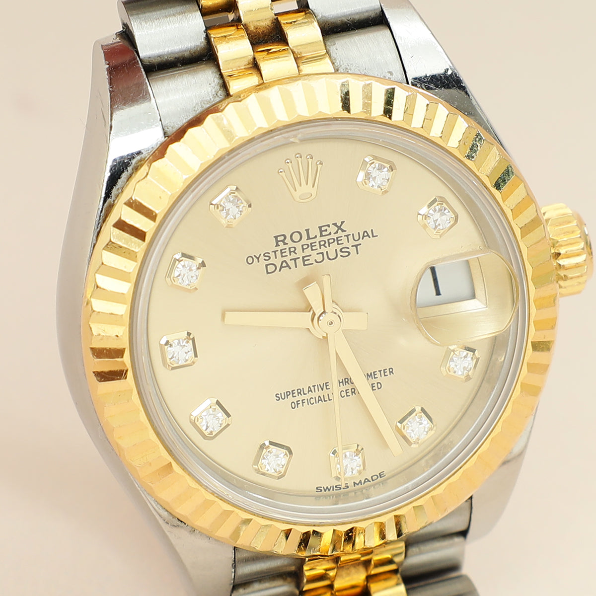 Rolex 18K Yellow Gold Stainless Steel Diamond Dial Datejust 28mm Watch-Rolex-THE CLOSET