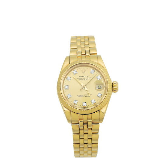 Rolex 18K Yellow Gold Oyster Datejust Perpetual Diamond Dial 26mm Watch