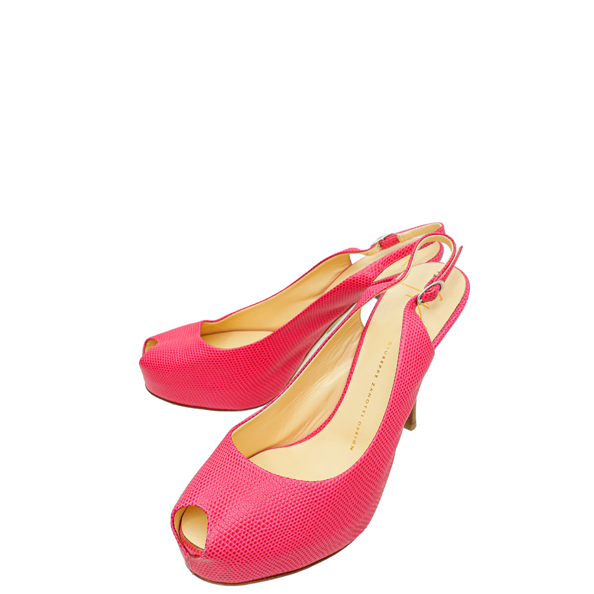 Giuseppe Zanotti Pink Lizard Embossed Peeptoe Slingback 40-Giuseppe Zanotti-THE CLOSET