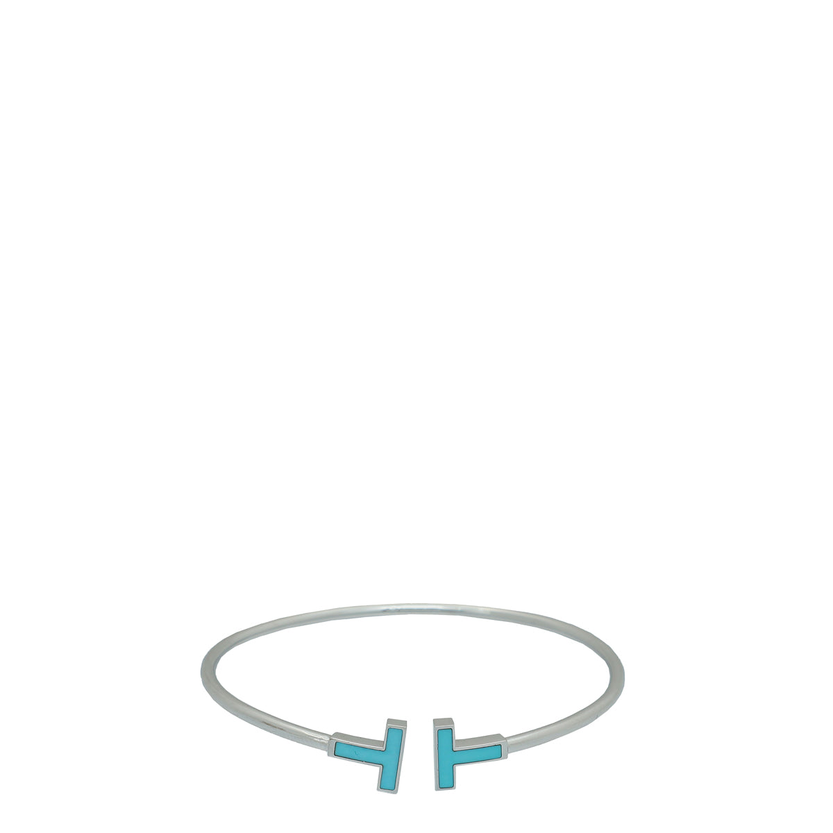 Tiffany Co 18K White Gold Turquoise T Wire Medium Bracelet