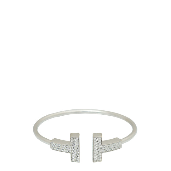 Tiffany & Co 18K White Gold Wide Diamond Wire Medium Bracelet