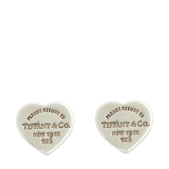 Tiffany & Co Silver Heart Mini Heart Tag Stud Earrings