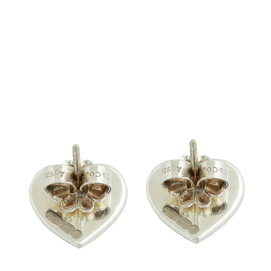 Tiffany & Co Silver Heart Mini Heart Tag Stud Earrings