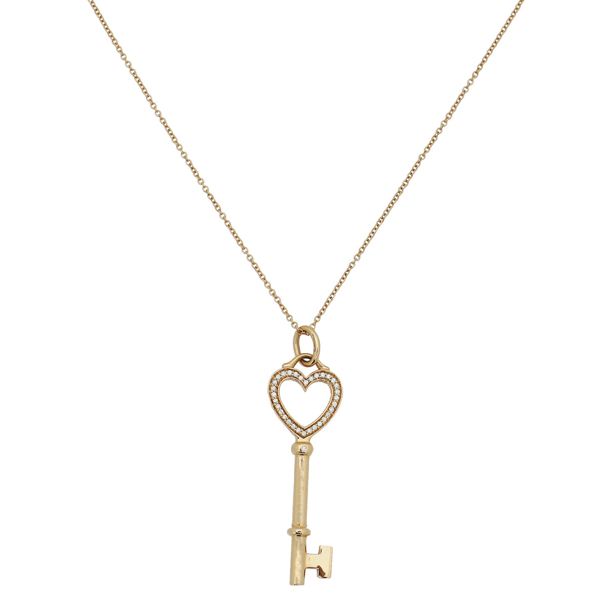 Tiffany & Co 18K Yellow Gold Diamond Heart Key Pendant Necklace-Tiffany & Co-THE CLOSET