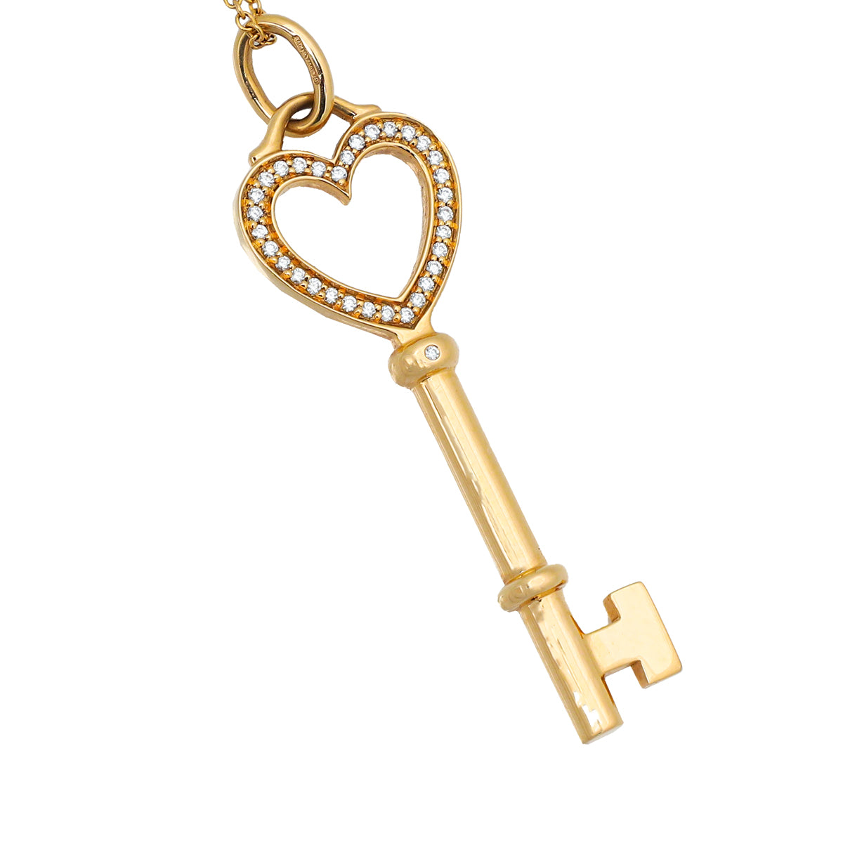 Tiffany & Co 18K Yellow Gold Diamond Heart Key Pendant Necklace-Tiffany & Co-THE CLOSET