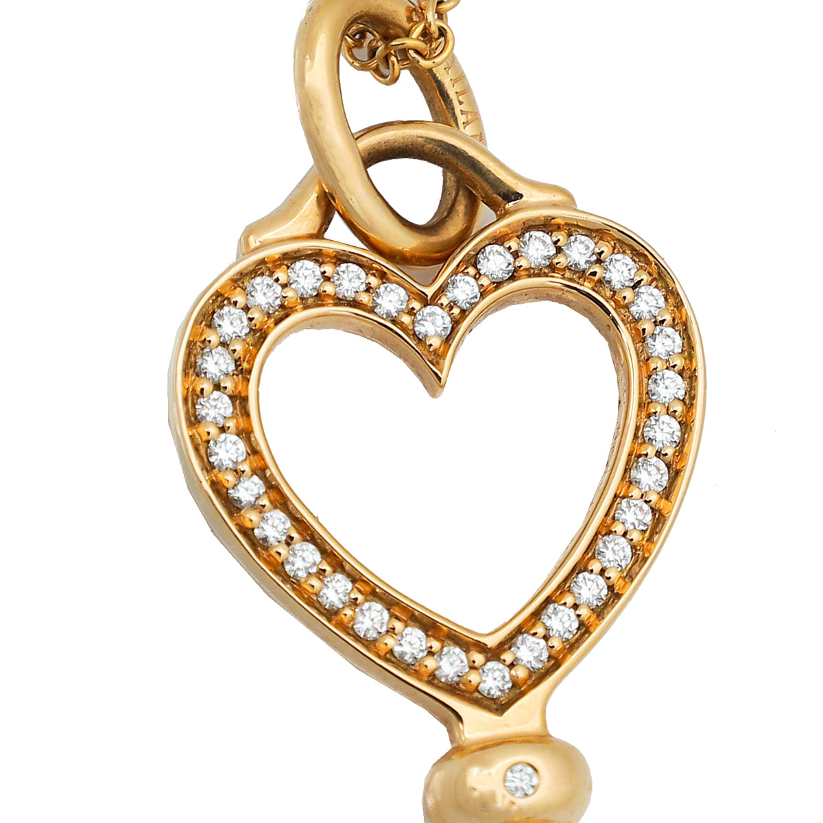 Tiffany & Co 18K Yellow Gold Diamond Heart Key Pendant Necklace