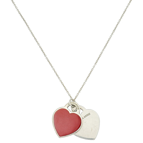 Tiffany & Co Red Return to Tiffany Double Heart Tag Small Pendant Necklace